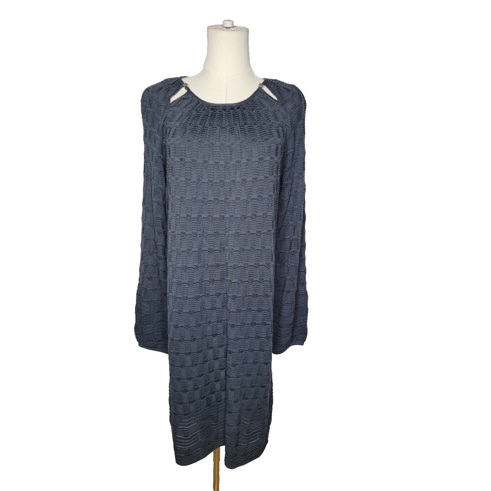 Missoni Textured Knit Sweater Dress Keyhole Neck Blue Grey Wool Blend 10